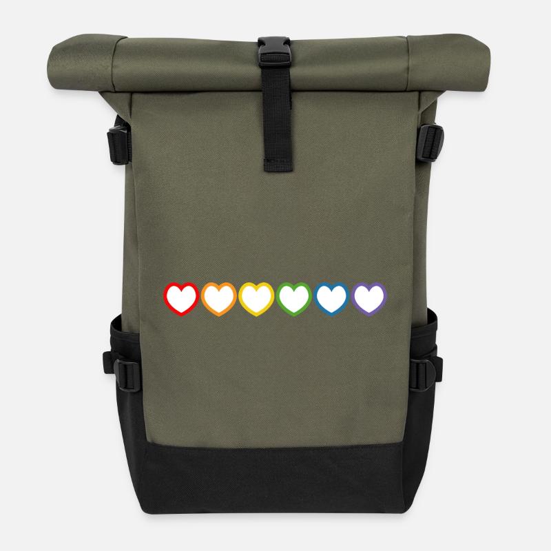 Regenbogen LGBT Herzen white lgbt tshirt - Rolltop Rucksack - Olive/Schwarz