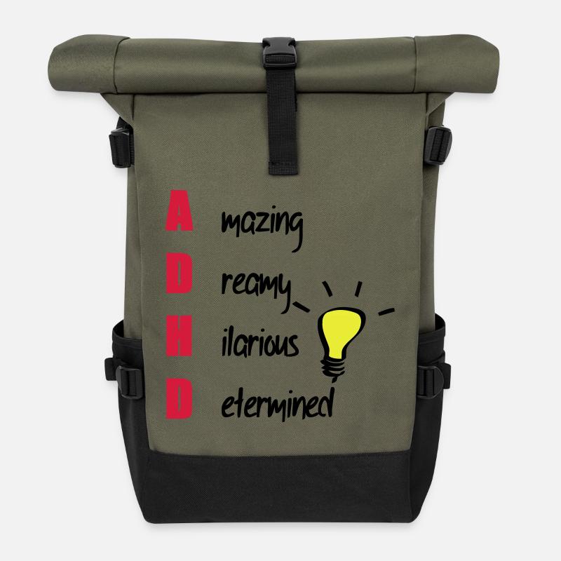 ADHD / ADHS Support Geschenk - Rolltop Rucksack - Olive/Schwarz
