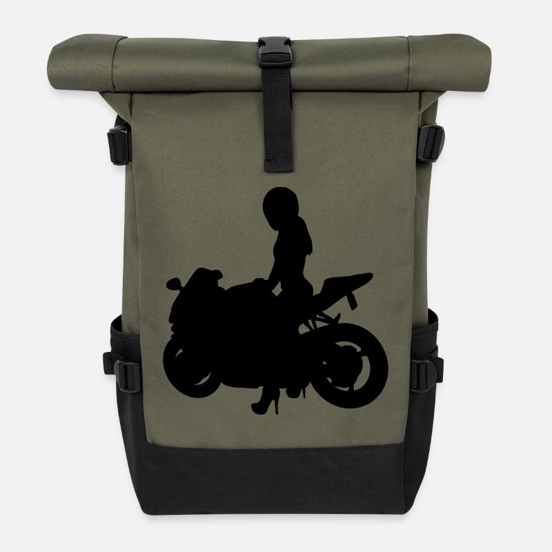 Motorradfahrerin - Rolltop Rucksack - Olive/Schwarz