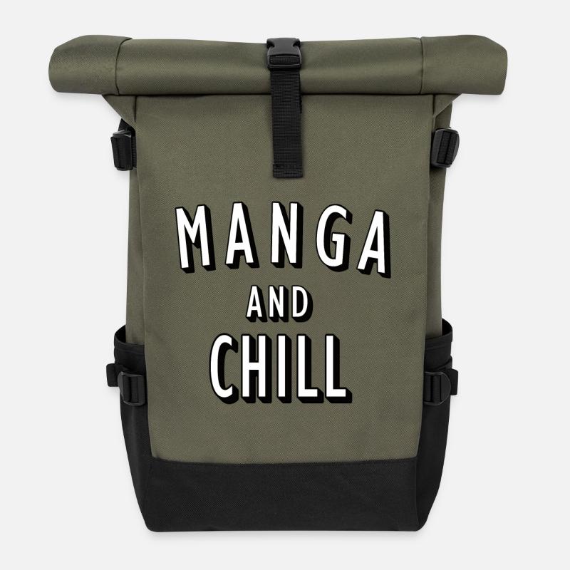 Manga and Chill - Roll Top Backpack - olive/black