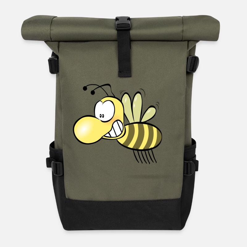 Lustige Biene - Rolltop Rucksack - Olive/Schwarz