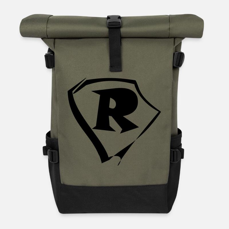 Emblem Buchstabe R Logo - Rolltop Rucksack - Olive/Schwarz
