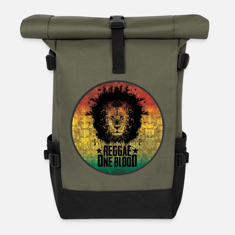 Reggae lion motif with gradient - Roll Top Backpack - olive/black