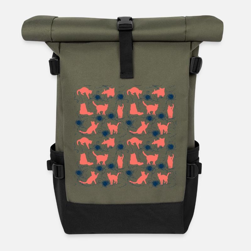coral kittens - Roll Top Backpack - olive/black