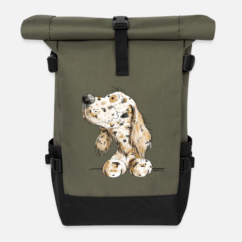 Englischer Setter Hundemotiv I Comic Hund Geschenk - Rolltop Rucksack - Olive/Schwarz