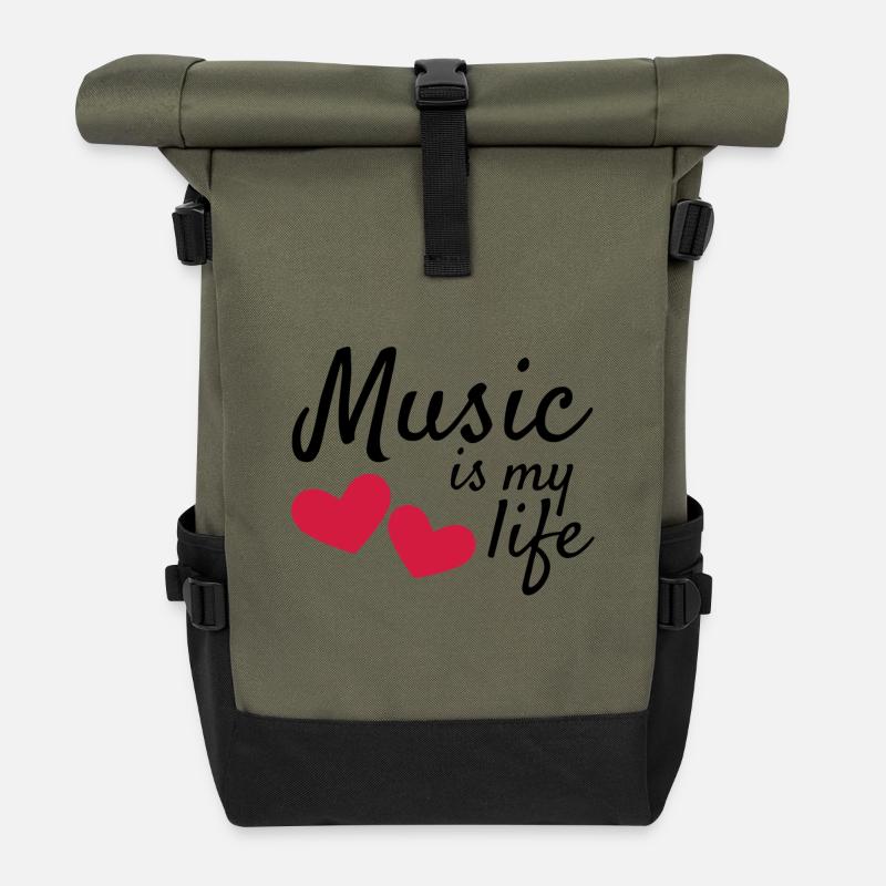 Music is my life - Rolltop Rucksack - Olive/Schwarz