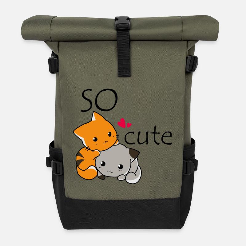 Cat cuddle and naughty dog - Roll Top Backpack - olive/black