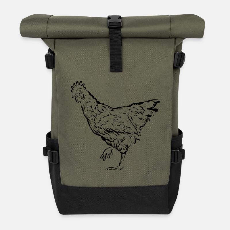 Huhn Hühner Henne - Rolltop Rucksack - Olive/Schwarz