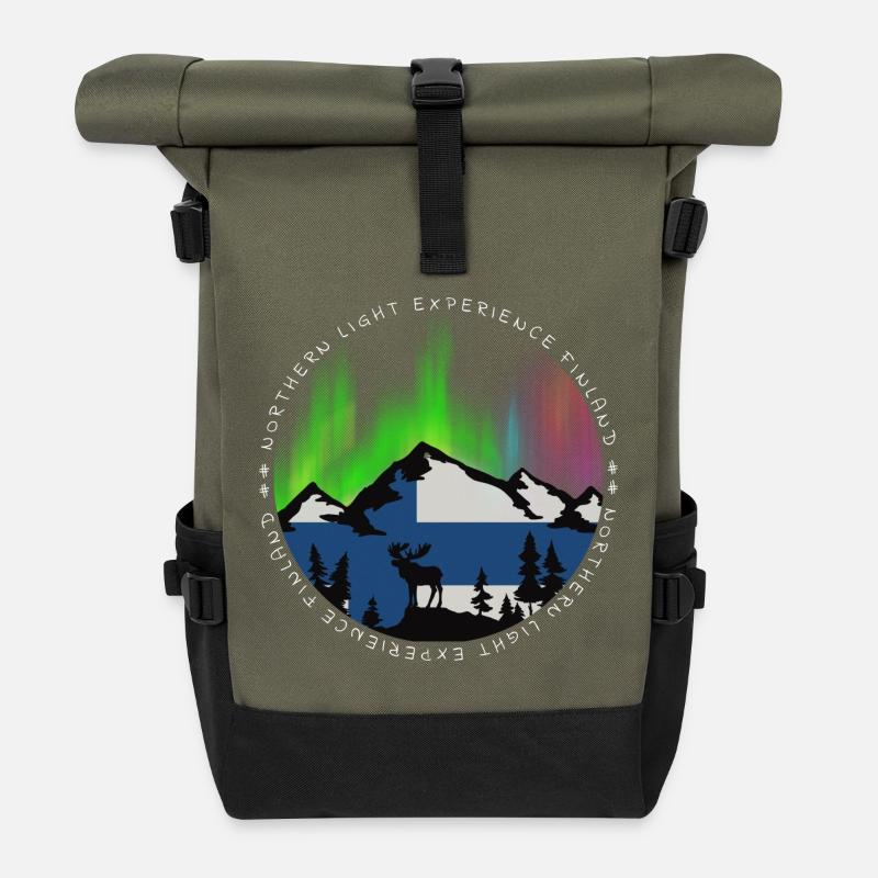 Nordlicht Erlebnis Design - Rolltop Rucksack - Olive/Schwarz