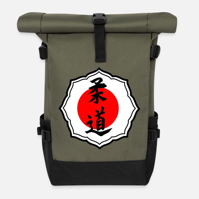 Judo Kanji Emblem in Kodokan Zeichen - Rolltop Rucksack - Olive/Schwarz