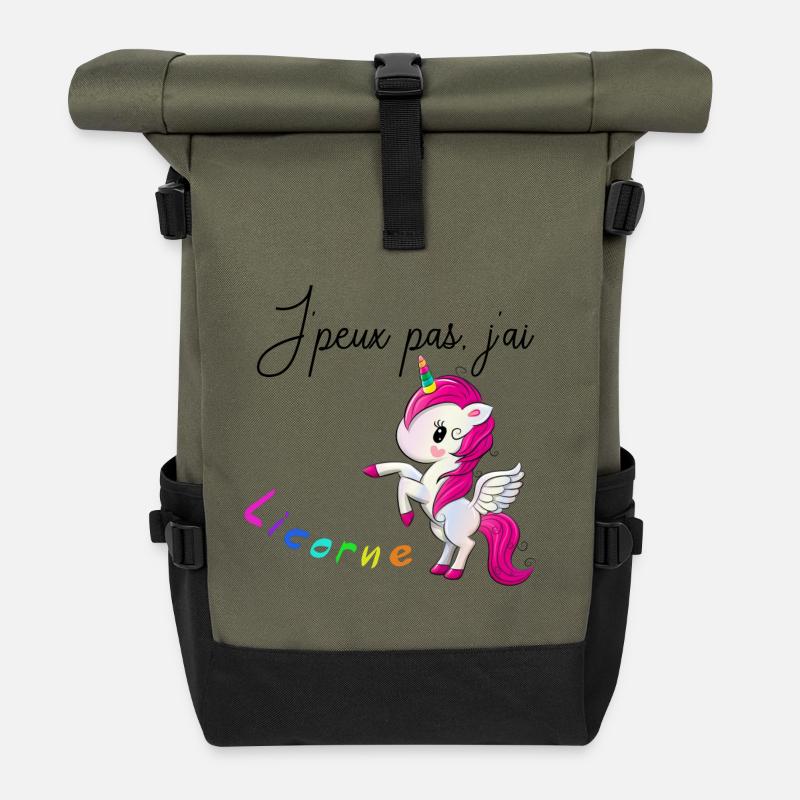 J'ai LICORNE - Sac à dos roll top - olive/noir