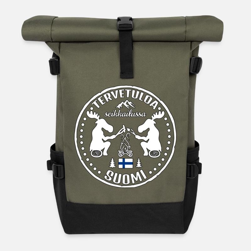 Finnland Suomi Willkommen Abenteuer Design - Rolltop Rucksack - Olive/Schwarz