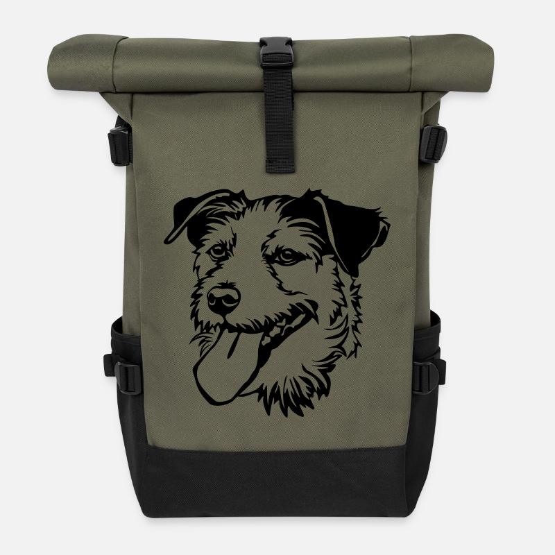 Parson Russel Terrier Kopf - Rolltop Rucksack - Olive/Schwarz