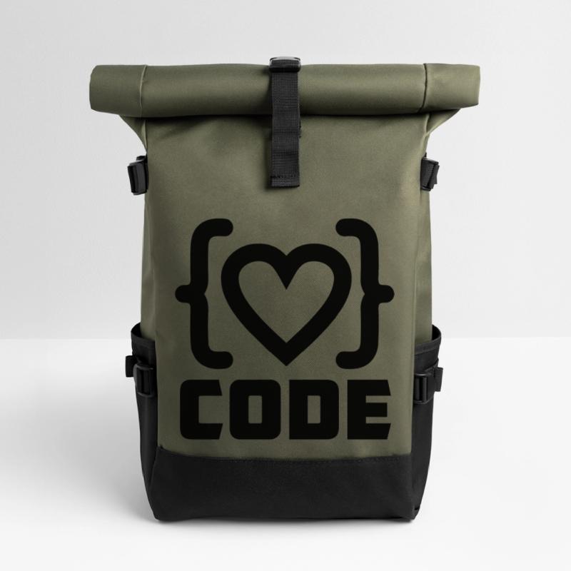 Herzprogrammierer Code Logo mit Text CODE Rolltop Rucksack