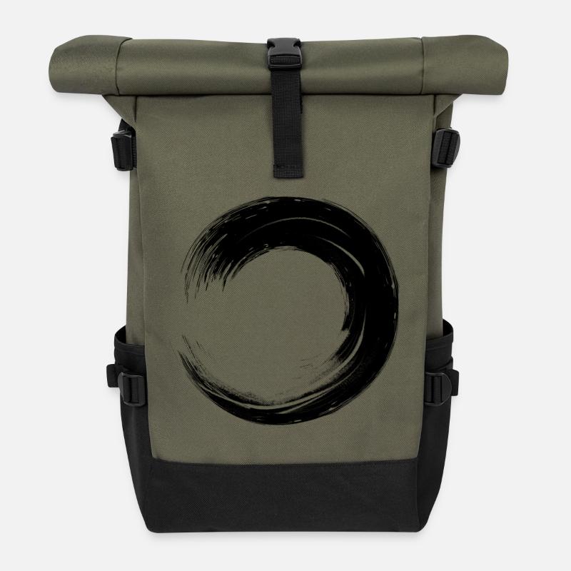 Circle Circles - Roll Top Backpack - olive/black