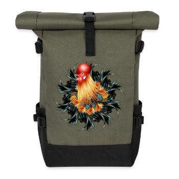 magnificent rooster in feather frame - Roll Top Backpack - olive/black - Front