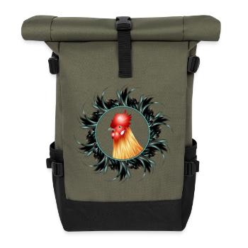 magnificent rooster in feather frame - Roll Top Backpack - olive/black - Front