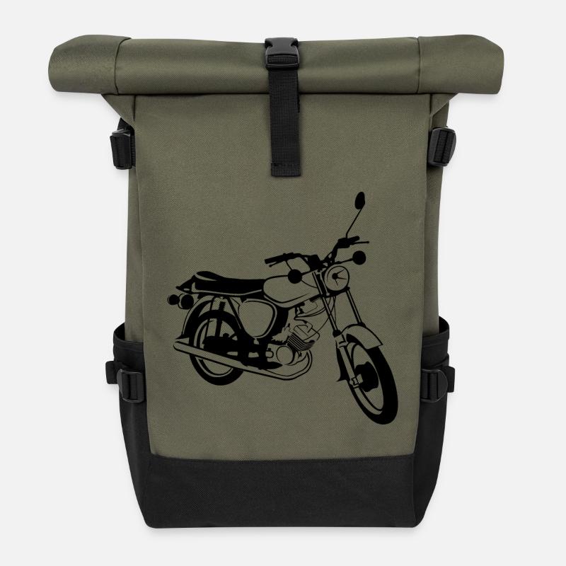 simson s51 Moped Legende DDR Osten Illustration - Rolltop Rucksack - Olive/Schwarz
