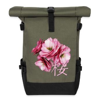 Cherry Blossom - Rolltop Rucksack - Olive/Schwarz - Vorne