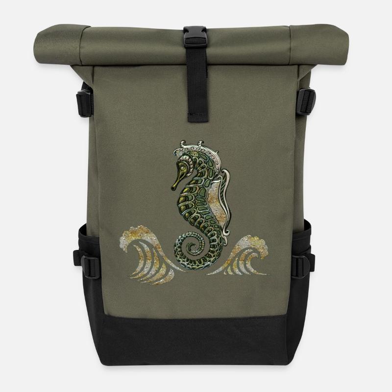 Wunderbares und elegantes Pferd - Rolltop Rucksack - Olive/Schwarz