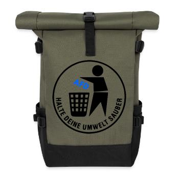 Fck afd - halte deine umwelt sauber - Rolltop Rucksack - Olive/Schwarz - Vorne