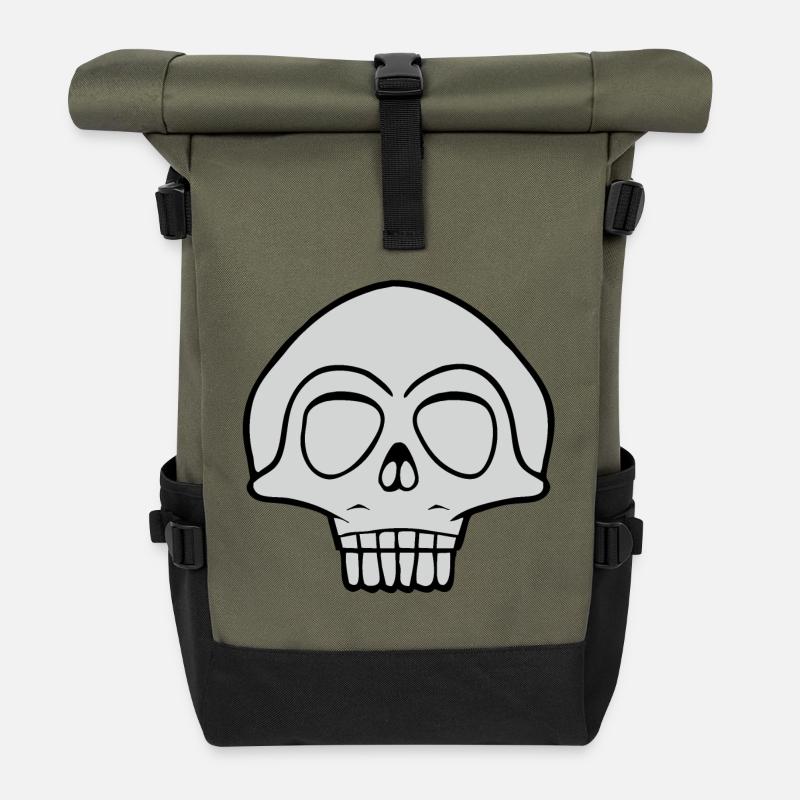 Graues Schädel Design - Rolltop Rucksack - Olive/Schwarz