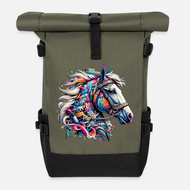 Pferd - Rolltop Rucksack - Olive/Schwarz