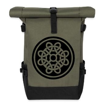 Keltische Blume und schwarzer Talisman - Rolltop Rucksack - Olive/Schwarz - Vorne