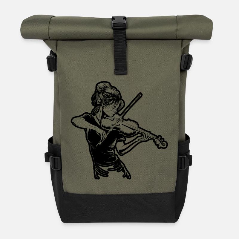 Geige Mädchen Zeichnung - Rolltop Rucksack - Olive/Schwarz