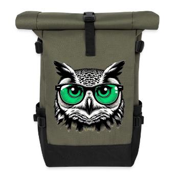 Owl with Glasses - Roll Top Backpack - olive/black - Front