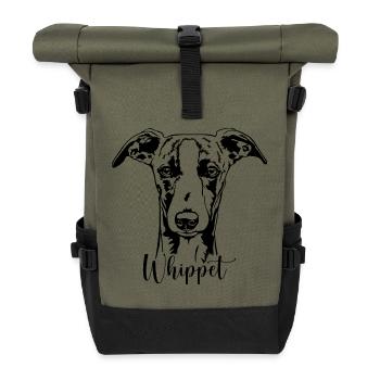 Whippet Portrait Dog Dogs Greyhounds Wilsigns - Roll Top Backpack - olive/black - Front