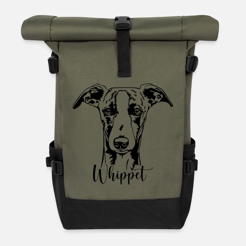 Whippet Portrait Hund Hunde Windhunde Wilsigns - Rolltop Rucksack - Olive/Schwarz