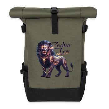 Zodiac Leo Sign | Majestic Celestial Lion - Roll Top Backpack - olive/black - Front