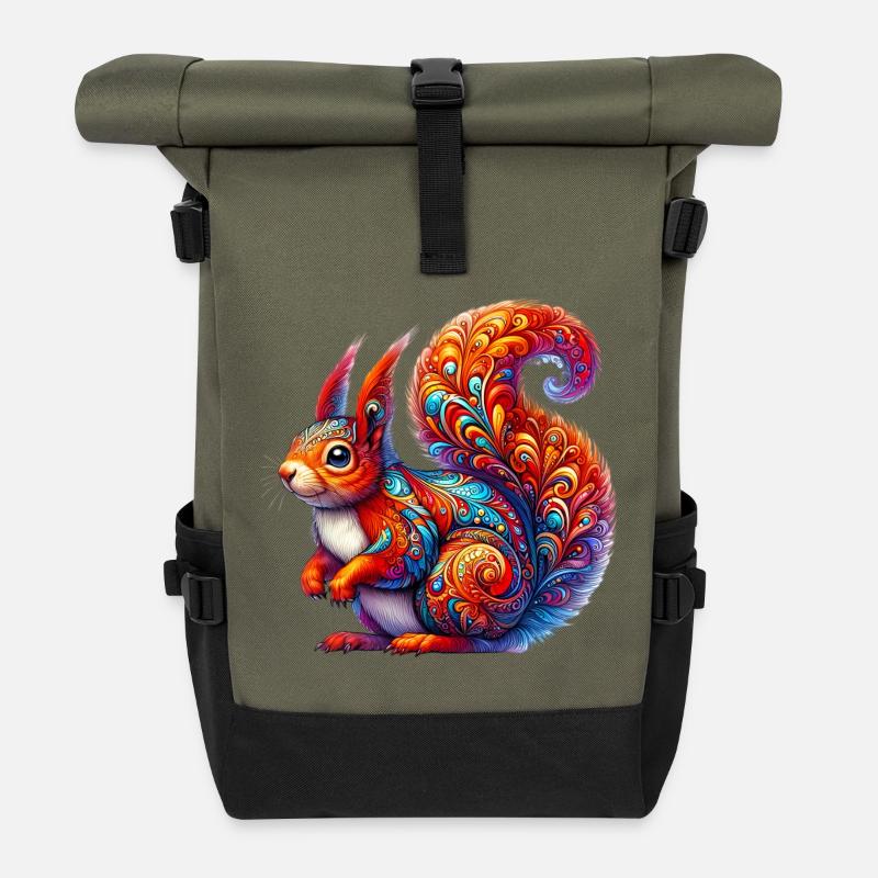 Eichhörnchen - Rolltop Rucksack - Olive/Schwarz