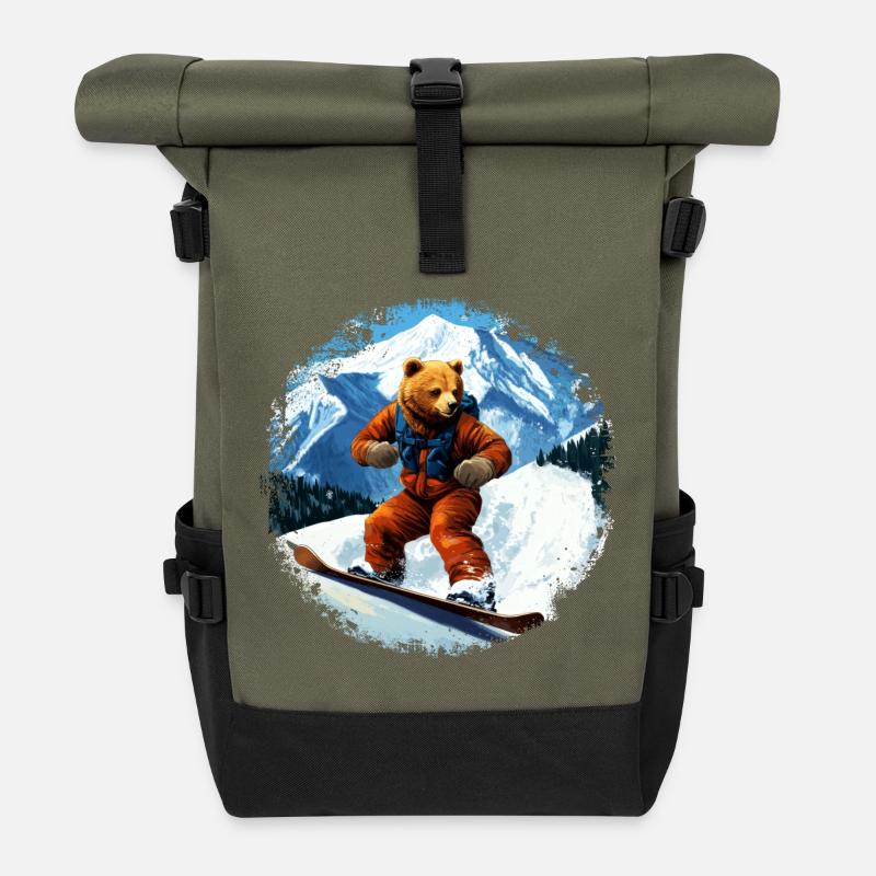 Bären Snowboard - Rolltop Rucksack - Olive/Schwarz