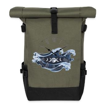 Zeit Gezeiten Wellen für Zeitlose Menschen - Rolltop Rucksack - Olive/Schwarz - Vorne
