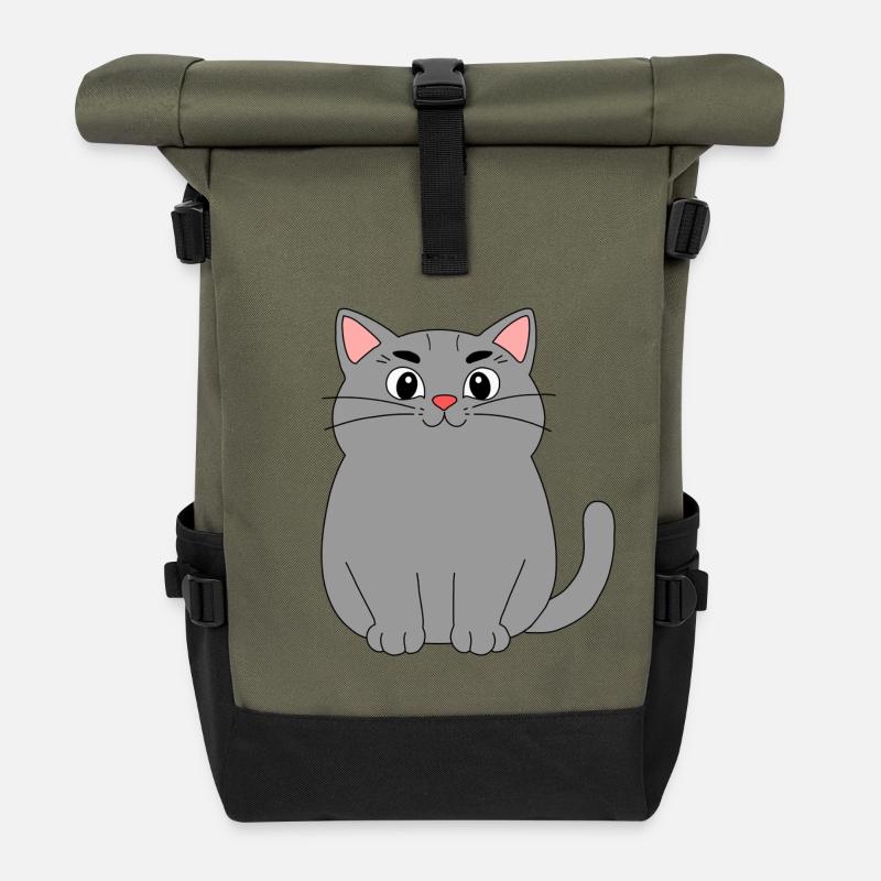 Graue Katze - Rolltop Rucksack - Olive/Schwarz