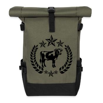 Kuh im Lorbeerkranz mit Sternen - Rolltop Rucksack - Olive/Schwarz - Vorne