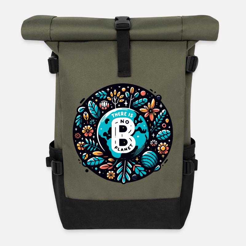Il n’y a pas de planète B – Terre minimaliste - Sac à dos roll top - olive/noir