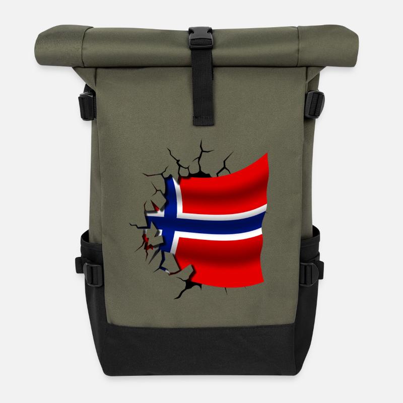 Flagge von Norwegen - Norwegen - Flagge Broken Design - Rolltop Rucksack - Olive/Schwarz