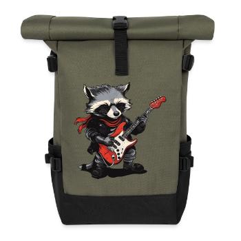 Waschbär Rockmusik - Rolltop Rucksack - Olive/Schwarz - Vorne