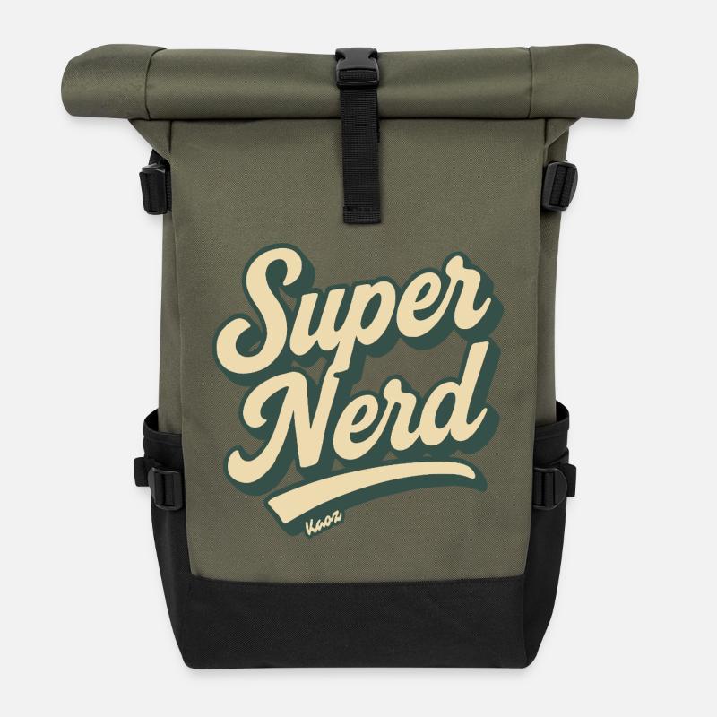 Super Nerd Retro Script - Rolltop Rucksack - Olive/Schwarz