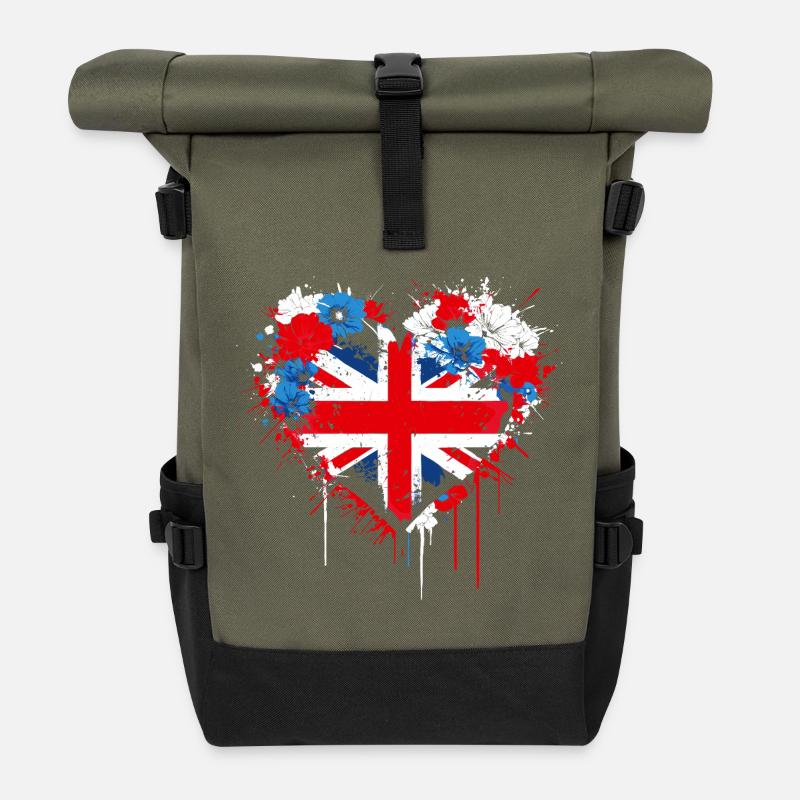 Heart of Union Jack Splash - Roll Top Backpack - olive/black