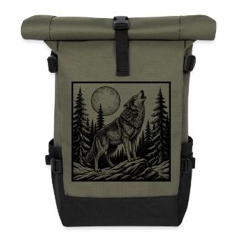 howling wolf - Roll Top Backpack - olive/black - Front
