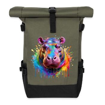 Colorful Hippo Color Explosion - Roll Top Backpack - olive/black - Front
