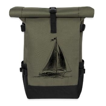 Sailboat Sketch – Hand Drawn Sailing Ship - Roll Top Backpack - olive/black - Front