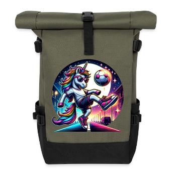 Einhorn Fußball Zauber Unter Dem Mondlicht - Rolltop Rucksack - Olive/Schwarz - Vorne