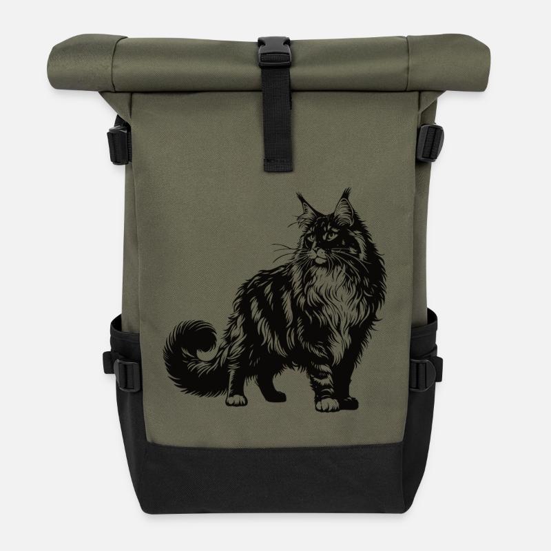 Maine Coon Design – Majestic and Imposing - Roll Top Backpack - olive/black