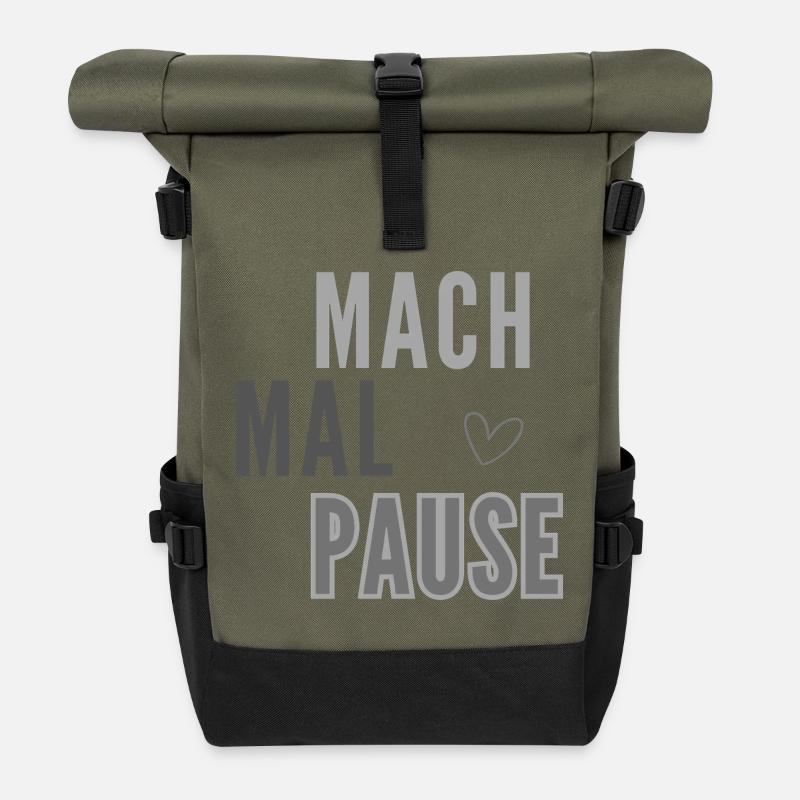 Mach Mal Pause Layout - Rolltop Rucksack - Olive/Schwarz