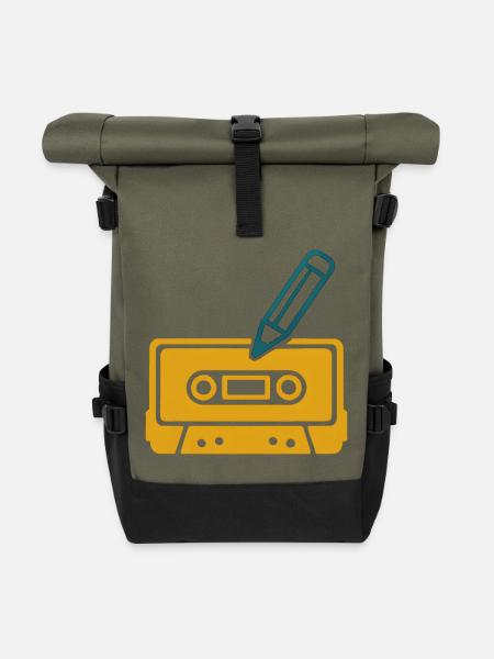 Retro Bleistift Kassette - Rolltop Rucksack - Olive/Schwarz